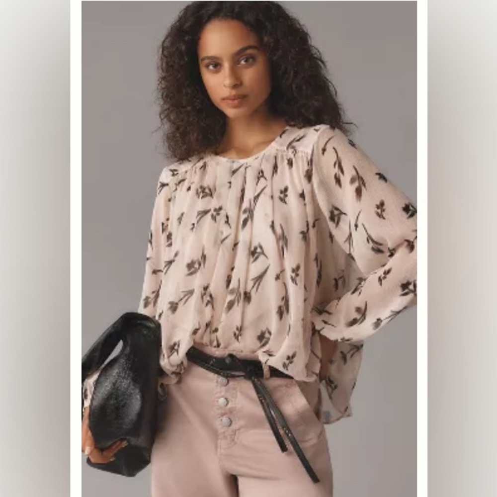 Anthropologie Pleated Peasant Blouse